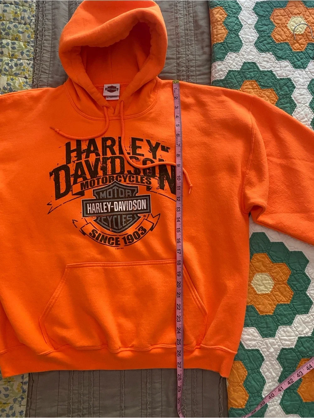 Harley-Davidson Men's Orange Logo Hoodie Sweatshirt - size XL - Mt Pleasant MI - Picture 10 of 13